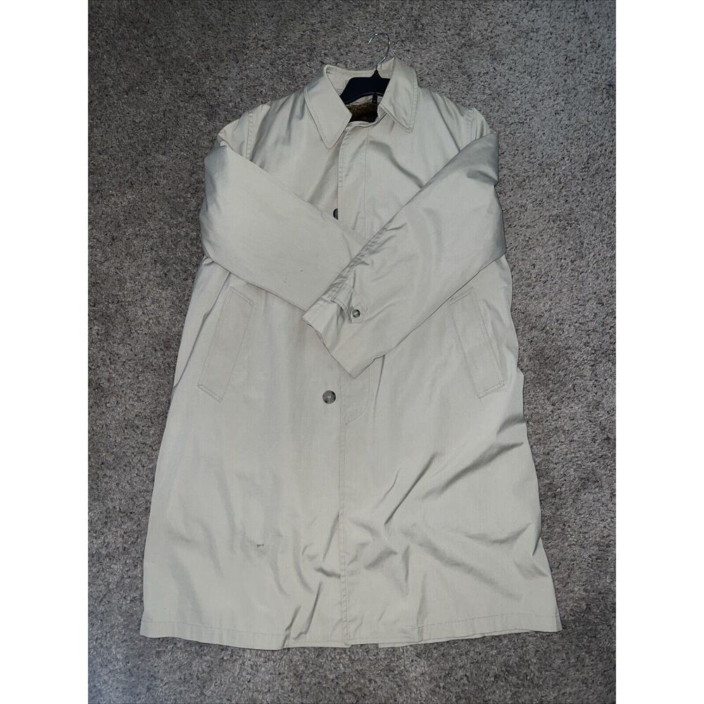 London Fog Maincoats Men's Size 42 Long Vintage Fur Lined Khaki Trench Coat